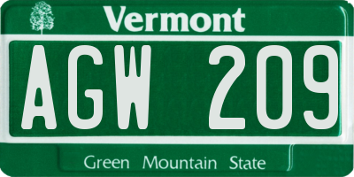 VT license plate AGW209