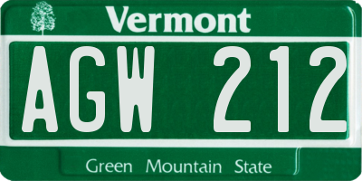 VT license plate AGW212