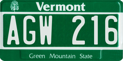 VT license plate AGW216