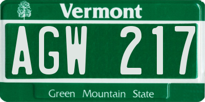 VT license plate AGW217
