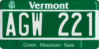 VT license plate AGW221