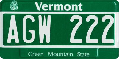 VT license plate AGW222