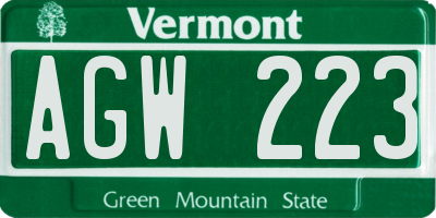 VT license plate AGW223