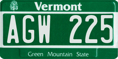 VT license plate AGW225