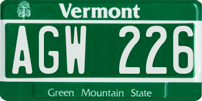 VT license plate AGW226