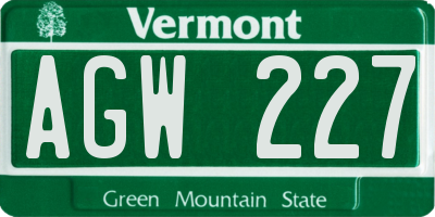 VT license plate AGW227