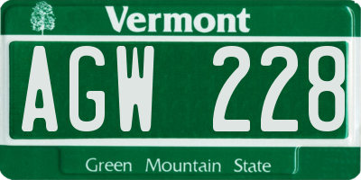 VT license plate AGW228
