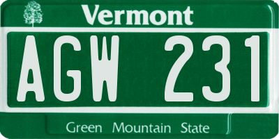 VT license plate AGW231