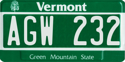 VT license plate AGW232