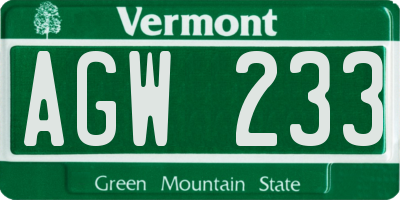 VT license plate AGW233