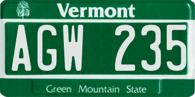 VT license plate AGW235