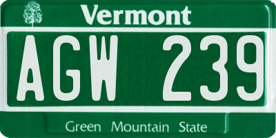 VT license plate AGW239