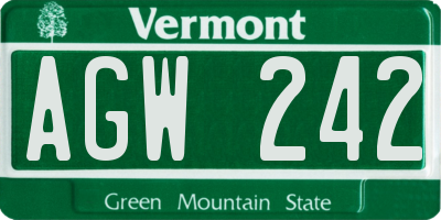 VT license plate AGW242