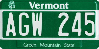 VT license plate AGW245