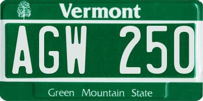 VT license plate AGW250