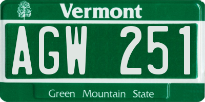 VT license plate AGW251