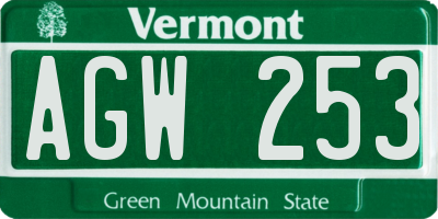 VT license plate AGW253
