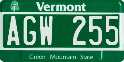 VT license plate AGW255
