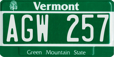 VT license plate AGW257