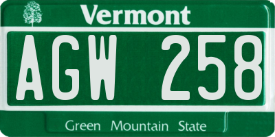 VT license plate AGW258