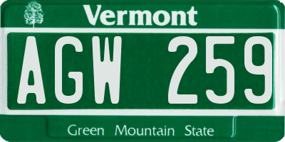VT license plate AGW259