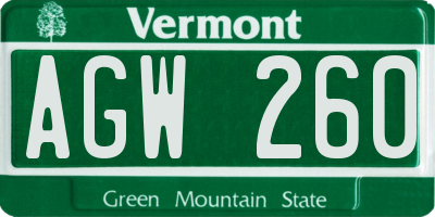 VT license plate AGW260