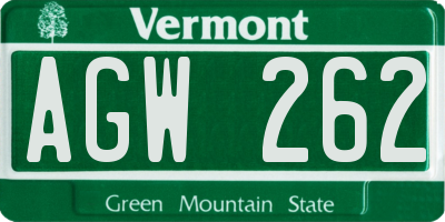 VT license plate AGW262