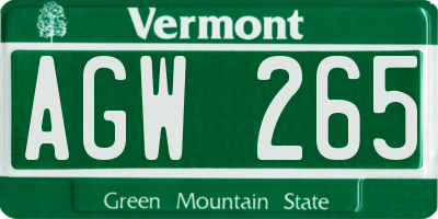 VT license plate AGW265