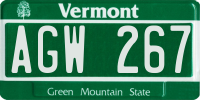 VT license plate AGW267