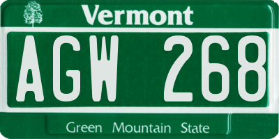 VT license plate AGW268