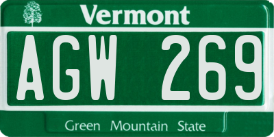 VT license plate AGW269