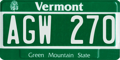 VT license plate AGW270