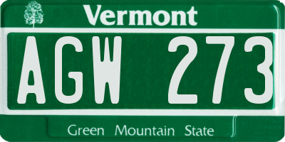 VT license plate AGW273