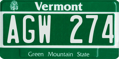 VT license plate AGW274