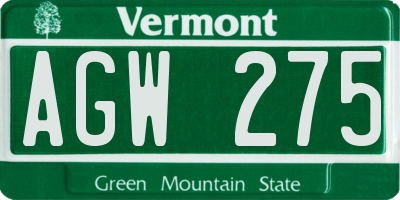 VT license plate AGW275