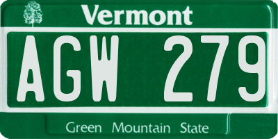 VT license plate AGW279