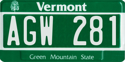 VT license plate AGW281