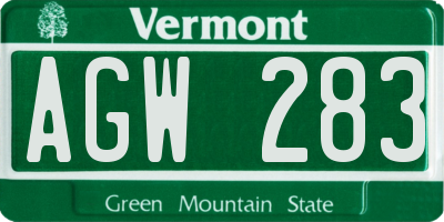 VT license plate AGW283