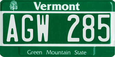 VT license plate AGW285