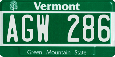 VT license plate AGW286