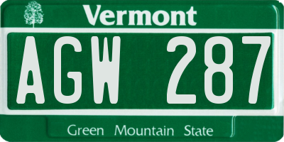 VT license plate AGW287