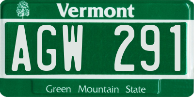 VT license plate AGW291