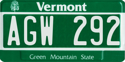 VT license plate AGW292
