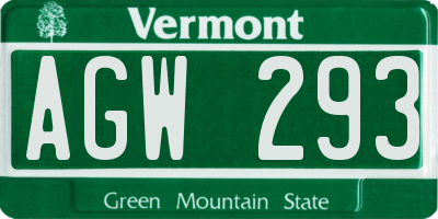 VT license plate AGW293