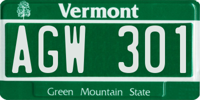 VT license plate AGW301
