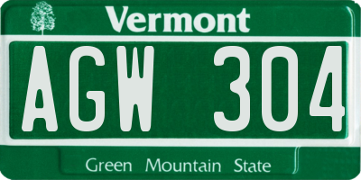 VT license plate AGW304