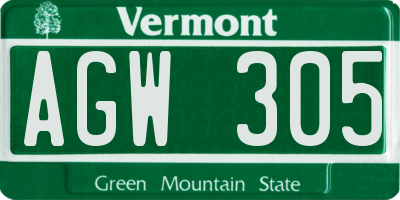 VT license plate AGW305
