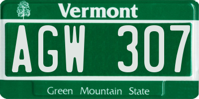 VT license plate AGW307