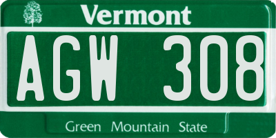 VT license plate AGW308