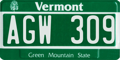 VT license plate AGW309